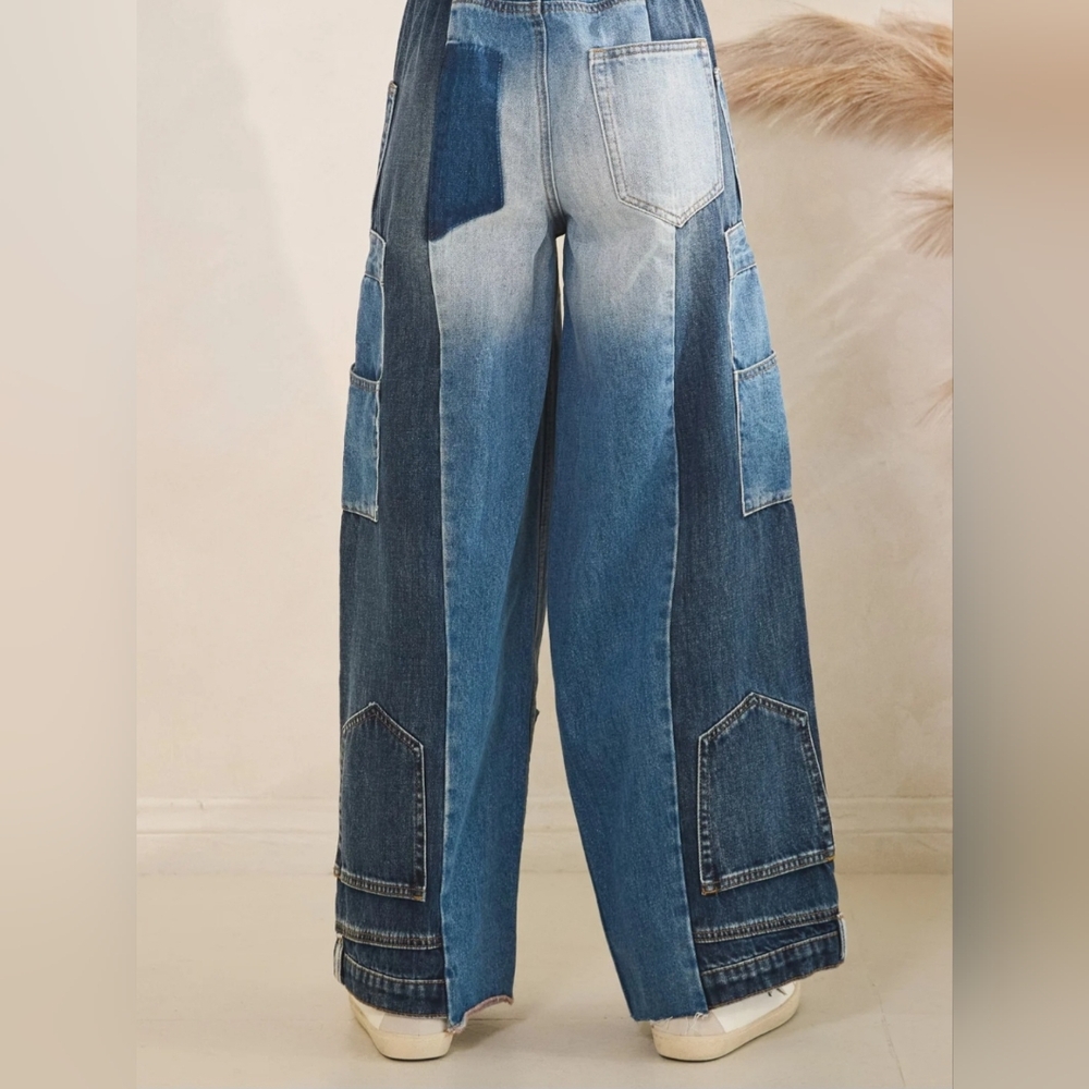 Oli & Hali Upside-Down Wide-Leg Jeans in Light & Dark Blue size Large - Picture 10 of 12